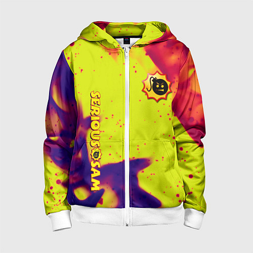 Детская толстовка на молнии Serious Sam flame yellow / 3D-Белый – фото 1