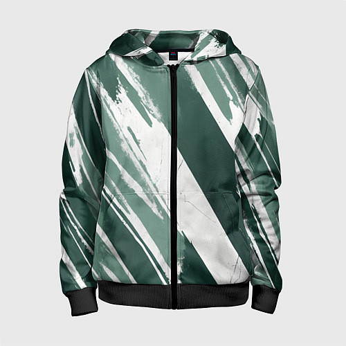 Детская толстовка на молнии Косая зеленая полоска / 3D-Черный – фото 1