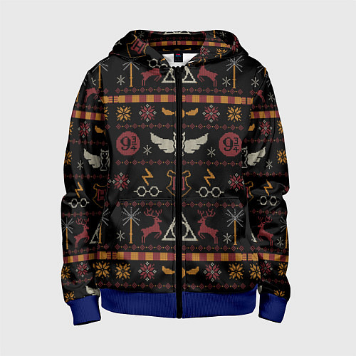 Детская толстовка на молнии Новогодний паттерн - Гарри Поттер / 3D-Синий – фото 1