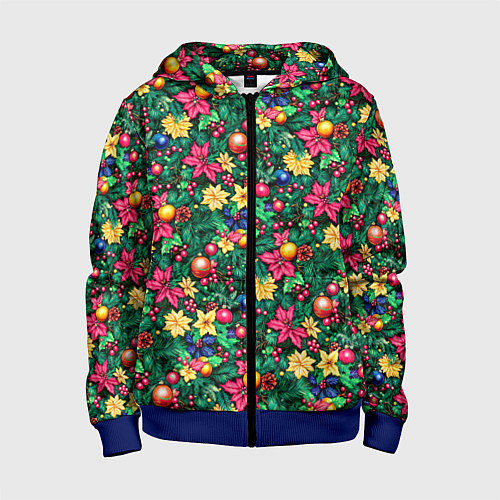 Детская толстовка на молнии Ёлочные шары и остролистный падуб / 3D-Синий – фото 1