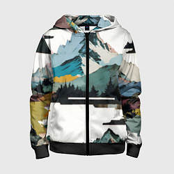 Толстовка на молнии детская Арт горы абстракция, цвет: 3D-черный