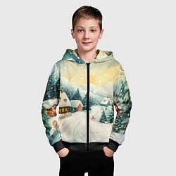 Толстовка на молнии детская Праздничная деревушка, цвет: 3D-черный — фото 2