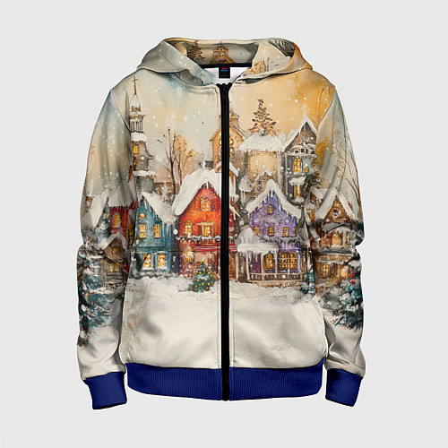 Детская толстовка на молнии Новогодний городской пейзаж / 3D-Синий – фото 1