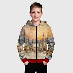 Толстовка на молнии детская Новогодний небольшой городок, цвет: 3D-красный — фото 2