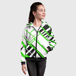 Толстовка на молнии детская Зелёно-чёрные полосы на белом фоне, цвет: 3D-черный — фото 2