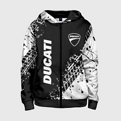 Толстовка на молнии детская Ducati - следы от шин, цвет: 3D-черный