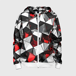 Толстовка на молнии детская Красно-белые рельефные треугольники на чёрном фоне, цвет: 3D-белый