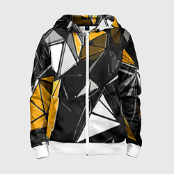 Толстовка на молнии детская Жёлто-белые рельефные треугольники на чёрном фоне, цвет: 3D-белый