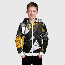 Толстовка на молнии детская Жёлто-белые рельефные треугольники на чёрном фоне, цвет: 3D-белый — фото 2