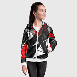 Толстовка на молнии детская Красно-белые рельефные треугольники на чёрном фоне, цвет: 3D-белый — фото 2