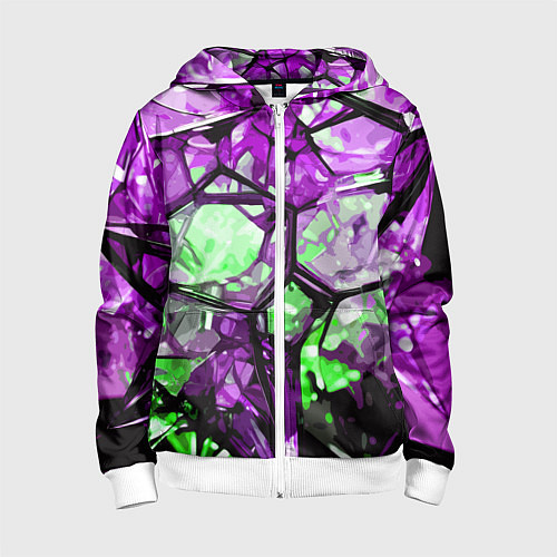 Детская толстовка на молнии Чёрно-зелёная абстракция на фиолетовом фоне / 3D-Белый – фото 1