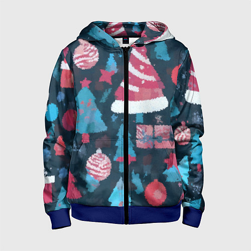 Детская толстовка на молнии Плюшевая новогодняя абстракция / 3D-Синий – фото 1