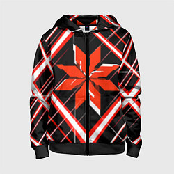 Толстовка на молнии детская Красно-белая звезда и полосы на чёрном фоне, цвет: 3D-черный