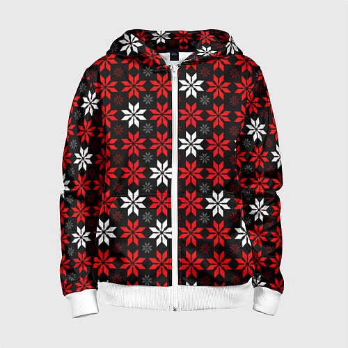 Детская толстовка на молнии Red and white stars on a black background / 3D-Белый – фото 1