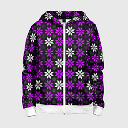 Детская толстовка на молнии Бело-фиолетовые звёзды на чёрном фоне