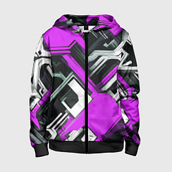 Толстовка на молнии детская Бело-фиолетовый техно паттерн на чёрном фоне, цвет: 3D-черный