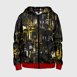 Детская толстовка на молнии Бело-жёлтая абстракция на чёрном фоне