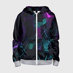 Детская толстовка на молнии Розово-голубые точки и линии на чёрном фоне