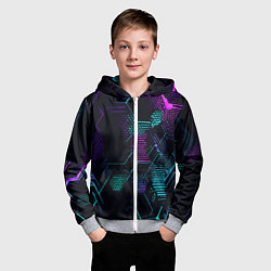 Толстовка на молнии детская Розово-голубые точки и линии на чёрном фоне, цвет: 3D-меланж — фото 2