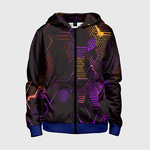 Детская толстовка на молнии Жёлто-фиолетовые точки и линии на чёрном фоне / 3D-Синий – фото 1