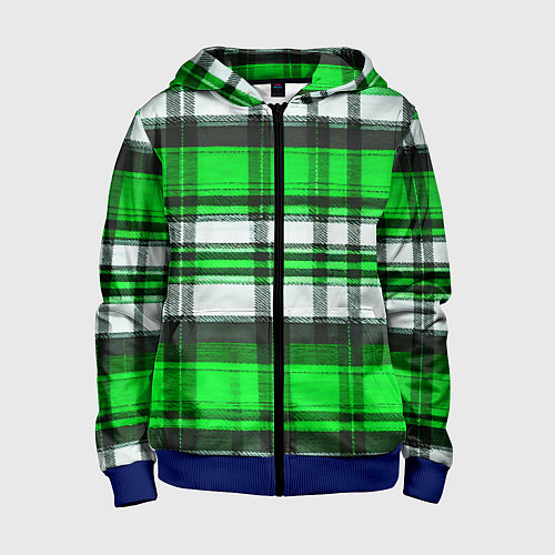 Детская толстовка на молнии Зелёно-белая ткань в клетку / 3D-Синий – фото 1