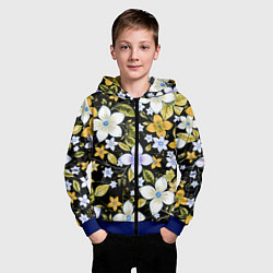 Толстовка на молнии детская Жёлто-белые цветы на чёрном фоне, цвет: 3D-синий — фото 2