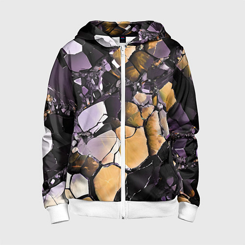 Детская толстовка на молнии Чёрно-жёлтый камень / 3D-Белый – фото 1
