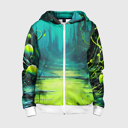 Детская толстовка на молнии Зелёная кислотная абстракция / 3D-Белый – фото 1