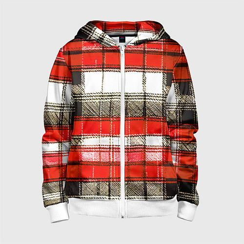 Детская толстовка на молнии Чёрные полосы на красно-белом фоне / 3D-Белый – фото 1