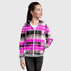 Толстовка на молнии детская Белые полосы на чёрно-розовом фоне, цвет: 3D-меланж — фото 2