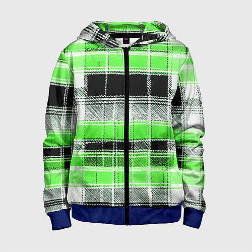 Детская толстовка на молнии Белые полосы на чёрно-зелёном фоне / 3D-Синий – фото 1