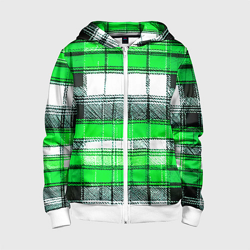 Детская толстовка на молнии Чёрные полосы на зелёном-белом фоне / 3D-Белый – фото 1
