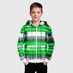 Толстовка на молнии детская Чёрные полосы на зелёном-белом фоне, цвет: 3D-белый — фото 2