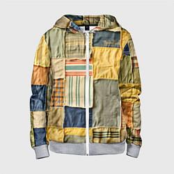 Толстовка на молнии детская Пэчворк в желтых оттенках, цвет: 3D-меланж