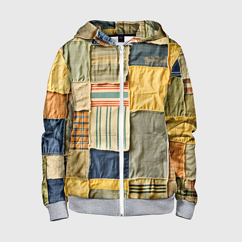 Детская толстовка на молнии Пэчворк в желтых оттенках / 3D-Меланж – фото 1