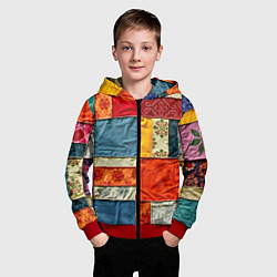 Толстовка на молнии детская Пэчворк из ярких тканей, цвет: 3D-красный — фото 2