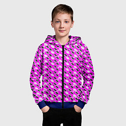Толстовка на молнии детская Чёрно-белые фигуры на розовом фоне, цвет: 3D-синий — фото 2