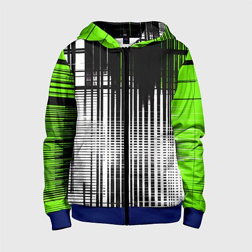 Детская толстовка на молнии Зелёно-чёрный гранж на белом фоне / 3D-Синий – фото 1