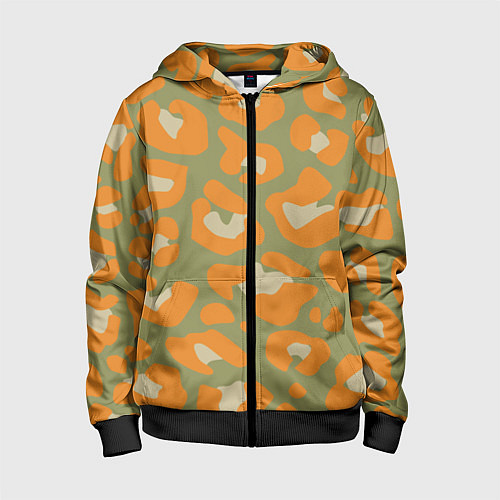 Детская толстовка на молнии Рыже-зеленый леопардовый / 3D-Черный – фото 1