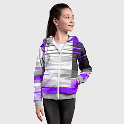 Толстовка на молнии детская Чёрные вертикальные полосы на фиолетово-белом фоне, цвет: 3D-меланж — фото 2