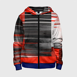 Толстовка на молнии детская Белые вертикальные полосы на чёрно-красном фоне, цвет: 3D-синий