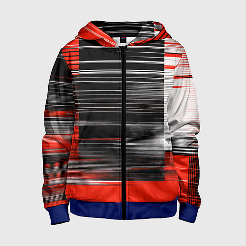 Детская толстовка на молнии Белые вертикальные полосы на чёрно-красном фоне / 3D-Синий – фото 1