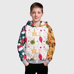 Толстовка на молнии детская Новогодние паттерны комбинация, цвет: 3D-меланж — фото 2