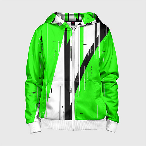 Детская толстовка на молнии Black and white vertical stripes on a green backgr / 3D-Белый – фото 1