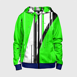 Детская толстовка на молнии Black and white vertical stripes on a green backgr