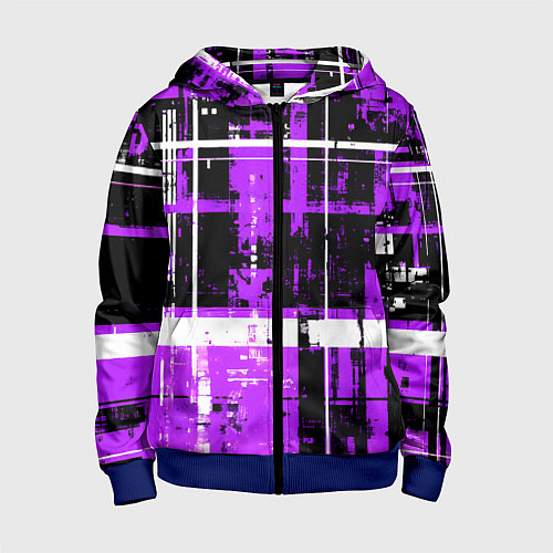 Детская толстовка на молнии Фиолетово-белый гранж на чёрном фоне / 3D-Синий – фото 1