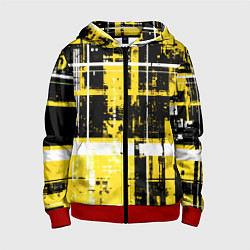 Детская толстовка на молнии Жёлто-белый гранж на чёрном фоне