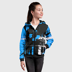 Толстовка на молнии детская Сине-белый гранж на чёрном фоне, цвет: 3D-черный — фото 2