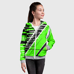 Толстовка на молнии детская Чёрно-белые глитч полосы на зелёном фоне, цвет: 3D-меланж — фото 2