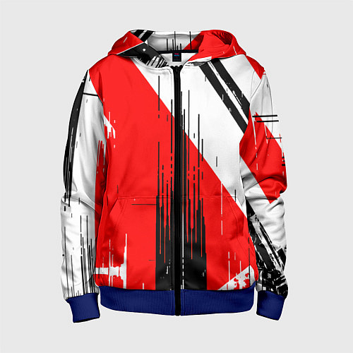 Детская толстовка на молнии Вертикальные чёрные линии на красно-белом фоне / 3D-Синий – фото 1
